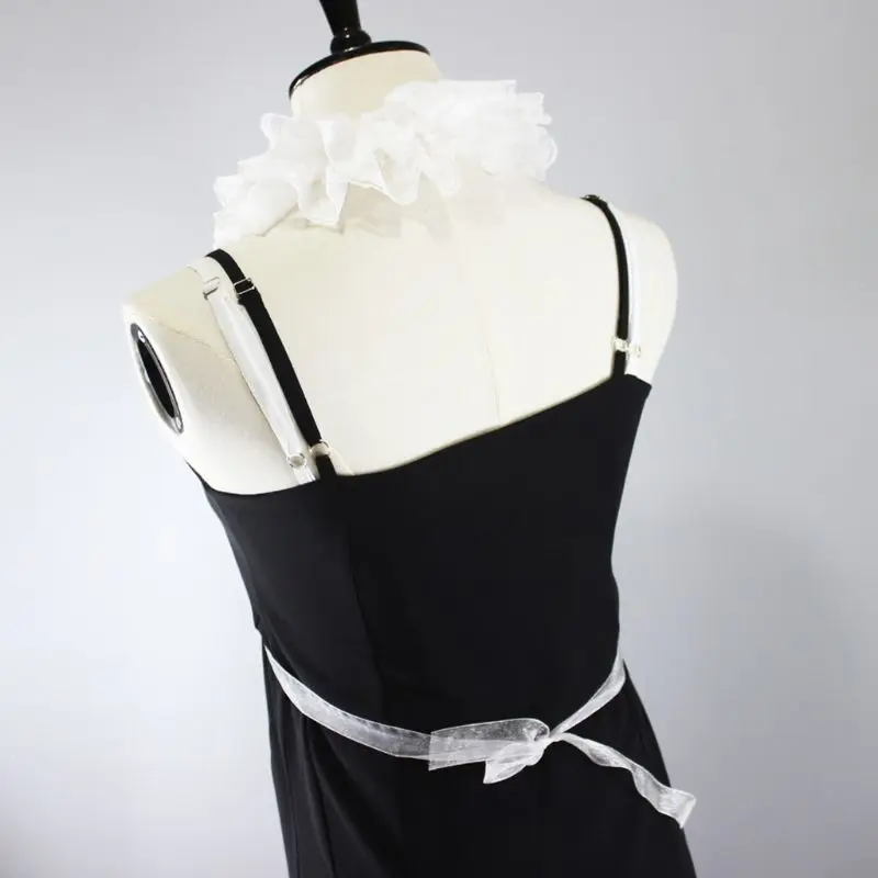 

White Ruffles Lace Rim Fake Collar Detachable Necklace Choker with Strap Decor PXPB