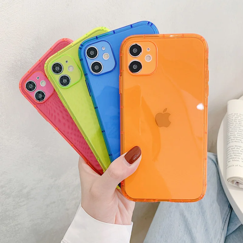 Флуоресцентный чехол для iPhone 11 12 Pro Xs Max XR X 6 7 8 Plus SE 2020 мягкий прозрачный