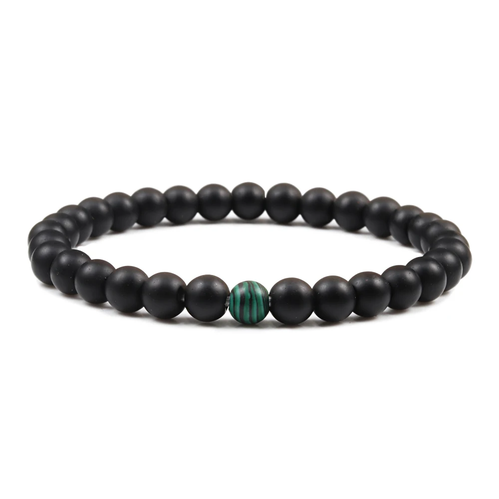 Matte-Malachite Пары расстояние бусины браслет Классические черные матовые зелёные малахитовые браслеты подходят для женщин и мужчин Йога эластичная прядь ювелирных изделий - Окраска металла: Matte-Malachite