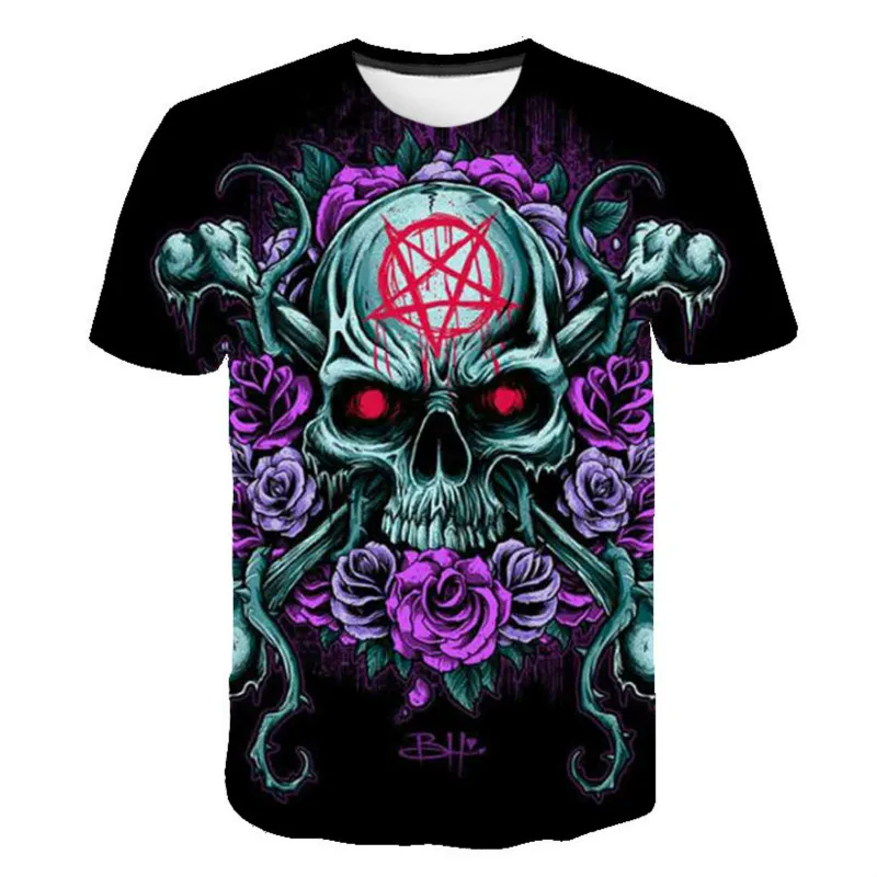 

Футболка с принтом черепа для мальчиков и девочек, футболка с 3d-рисунком черепа в стиле панк-рок, Молодежный Готический Ретро топ с мультипл...