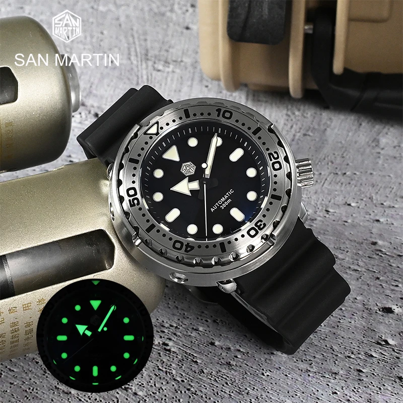 

San Martin Tuna black Dial Diver Watch Men 316L Steel Watch Rubber Strap Men Automatic Mechanical Watch 300M waterproof clock