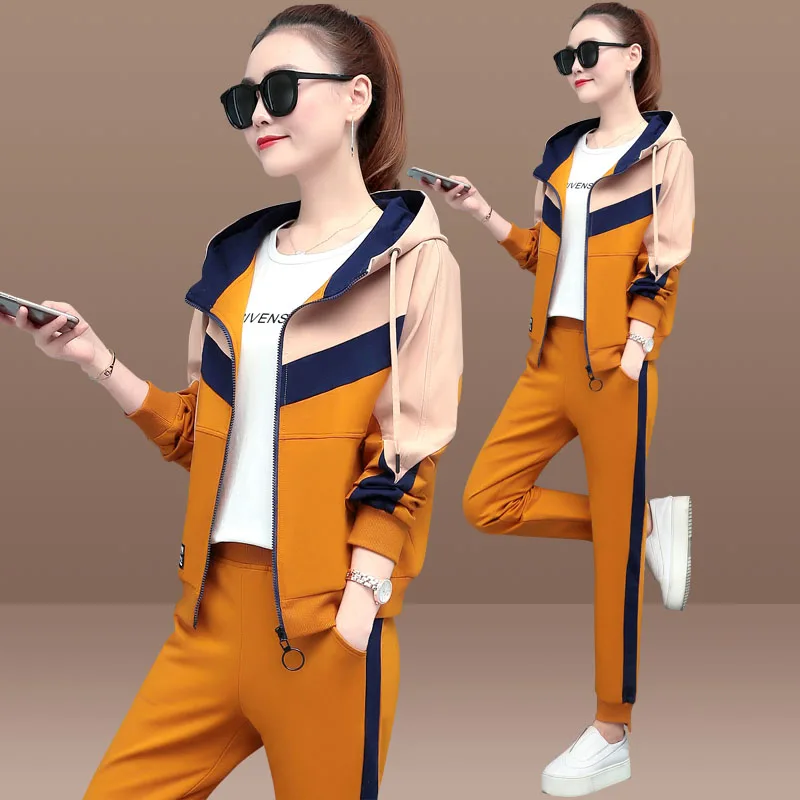Спортивный костюм женский весна и осень 2019 новый свитер Двухсекционный модный
