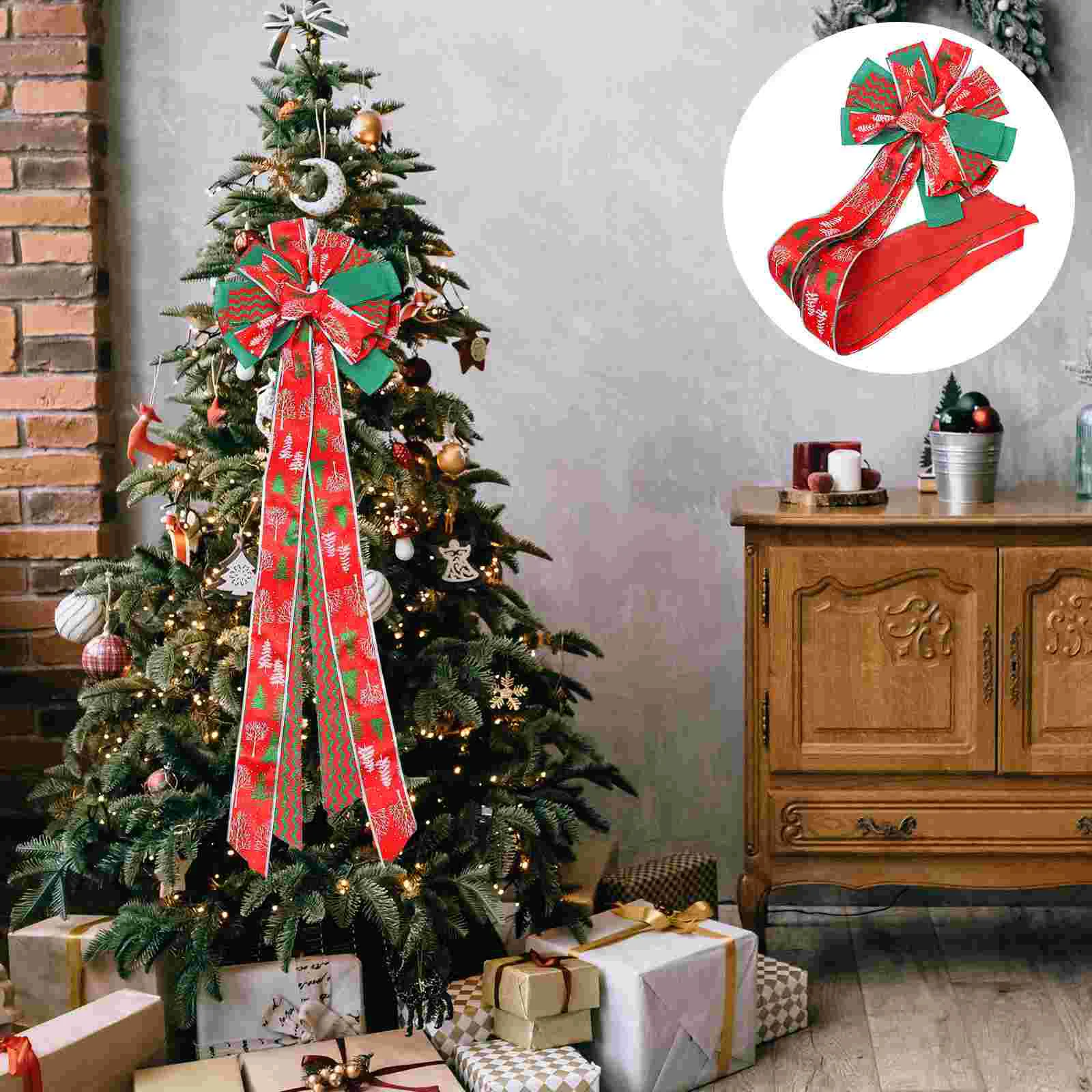 

1pc Xmas Tree Tops Bow Decor Xmas Party Decorative Bow Xmas Theme Bow Decor