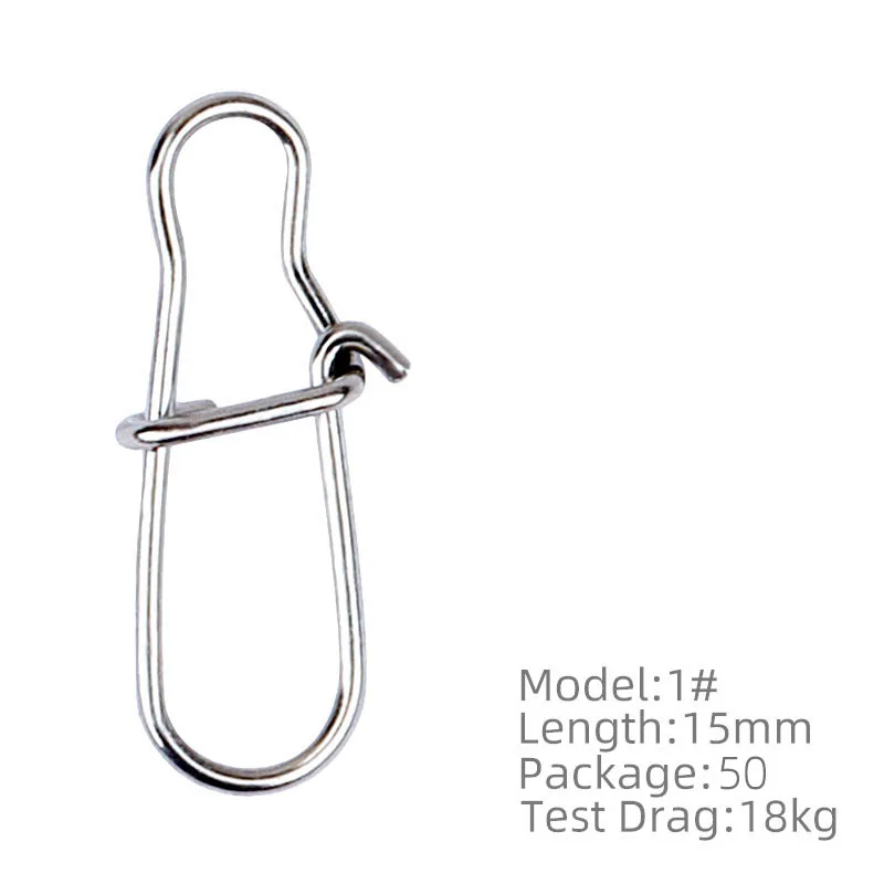 1-15MM-18KG TSURINOYA для рыбалки инструмент оснастки, 50 шт в наборе, Нержавеющая сталь крюк замок оснастки 0#1#2# рыболовные принадлежности безопасности защелки СИЛЬНЫЙ ПЕРЕТАЩИТЕ 12 18 25 кг - Цвет: 1-15MM-18KG