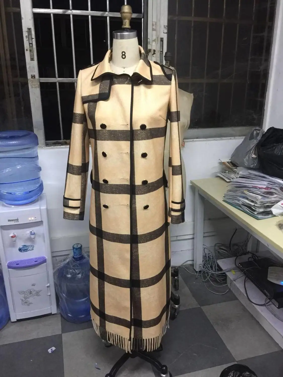 Винтажное шерстяное клетчатое пальто женское 2019 осень зима графика длинное