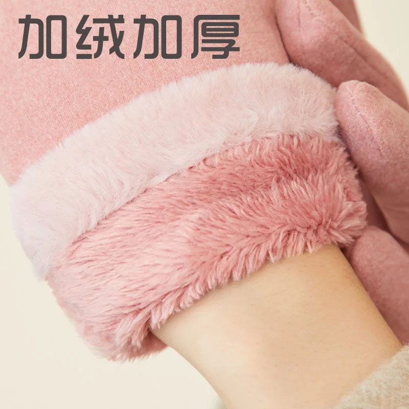 Winter Women Touch Screen Gloves Thicken Windproof Warm Cute Plus Plush Outdoor Cycling Driving Mittens | Аксессуары для одежды