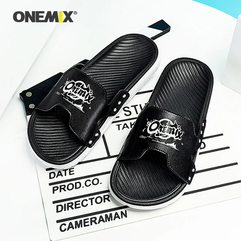 ONEMIX Men Summer Casual Slippers Outdoor Beach Slides Bottom Flat Heel Slides Slides MD Leather Anti Slippery Slippers Brand