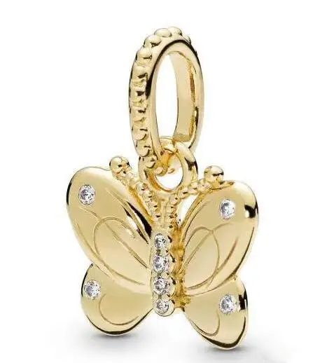 Подвески из серебра 925 пробы Золотые декоративные бусины бабочки с кристаллами