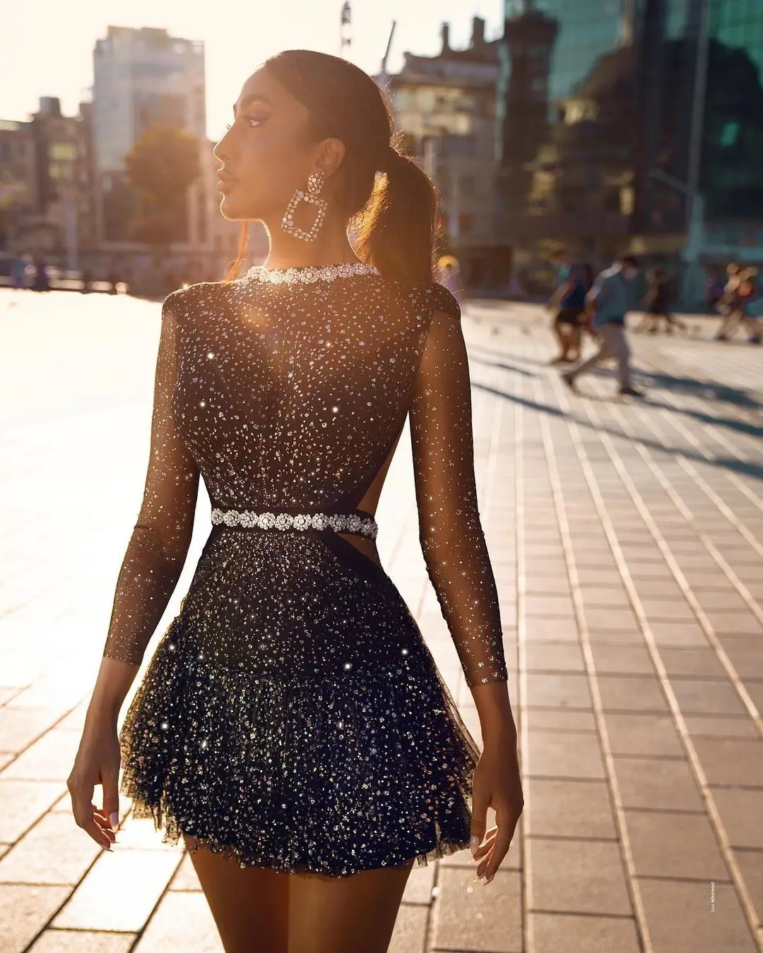 

Женское Прозрачное мини-платье-трапеция, черное платье с высокой талией для клуба, 2021