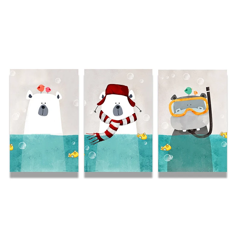 

3PCS Anime Animals Posters Home Decor Nordic Cartoon Polar Bear Painting Living Room Bedroom Home Decoration Accessories