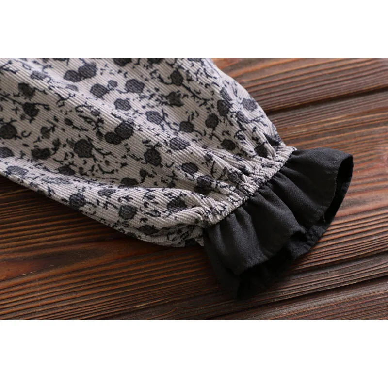 

New 2021 Spring Autumn Women's Dress Corduroy Ladies Vestidos Female Robe Print Floral Party Dresses Woman dress Plus Size