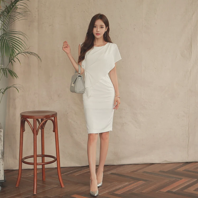

white tight Dress one piece korean ladies Sexy summer ruffle Sleeveless cabaret party Bodycon Dresses for women