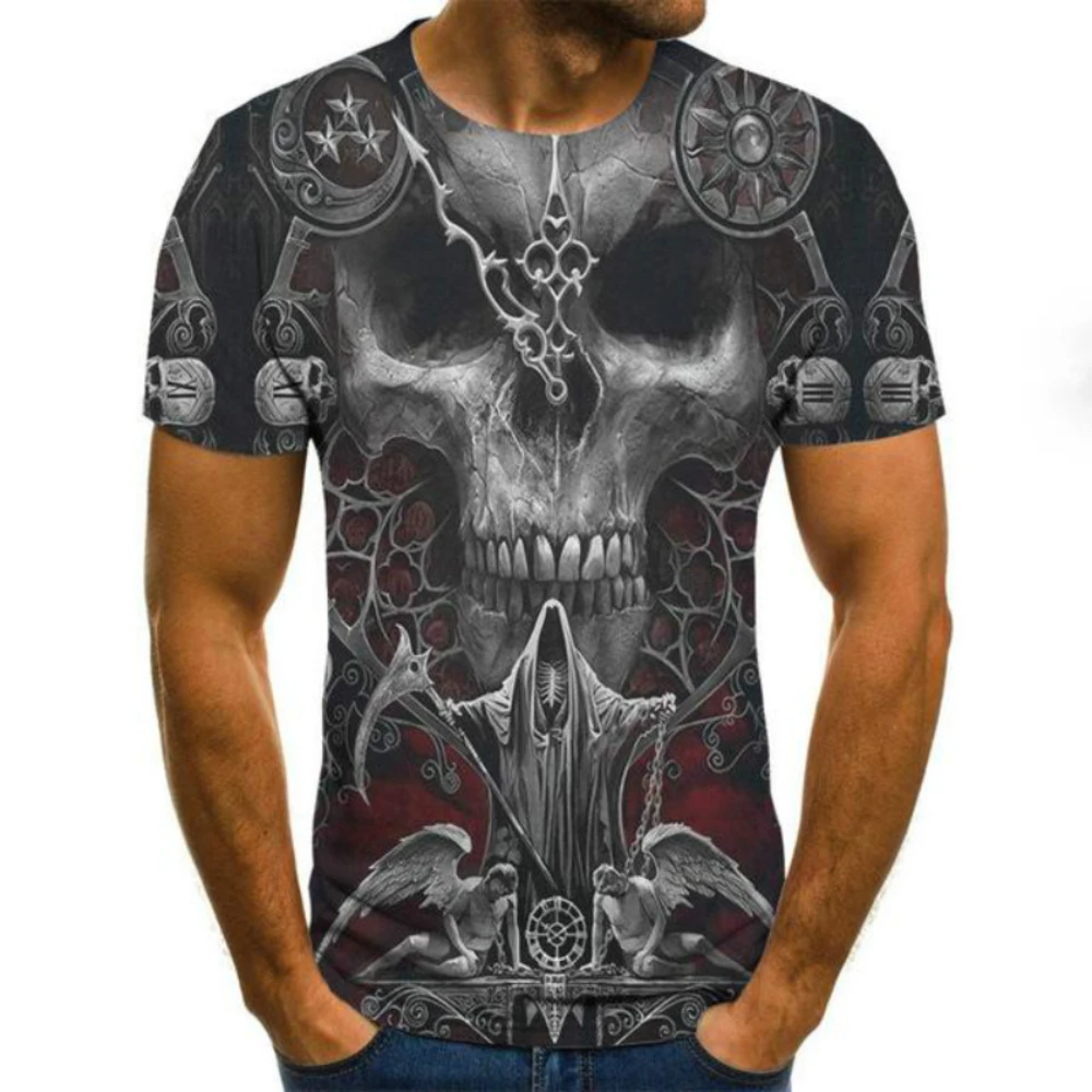 

Summer Men's 3D Skull Print T-shirt Short Sleeve Street Trend Breathable Funny Shirt 2022 Loose Round Neck Top