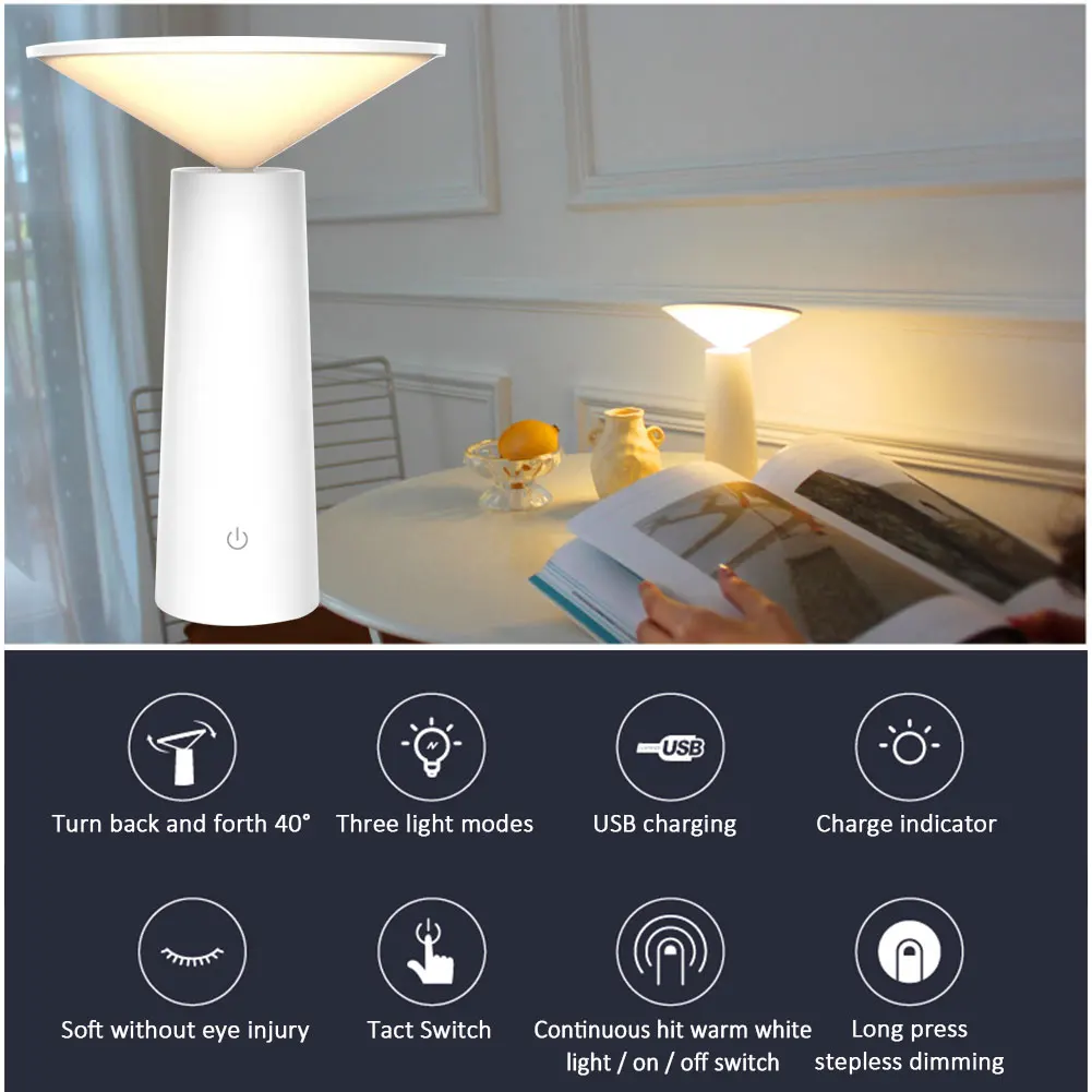 

3 Modes Bedroom Touch Switch ABS Dimmable Desk Lamp 40 Degree Rotation 36 LEDS USB Charging Bedside Reading Home Decor