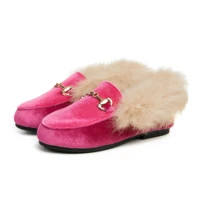 new winter kids fur shoes children leather shoes baby girls warm flats toddler black brand shoes princess loafer sweet moccasin
