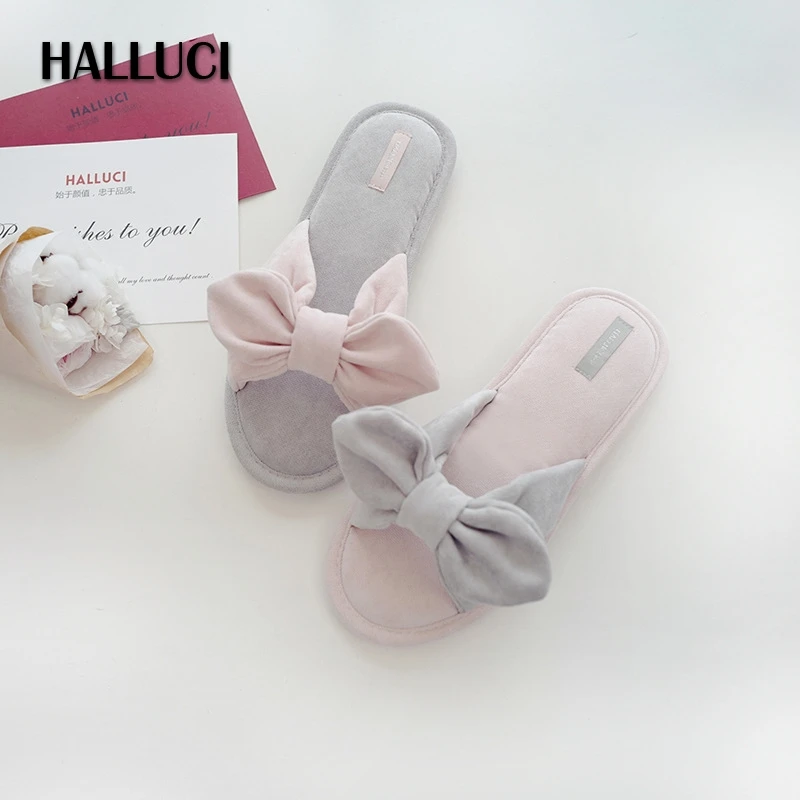 Корейские милые домашние тапочки с бантом женская обувь простые шлепанцы мягкие