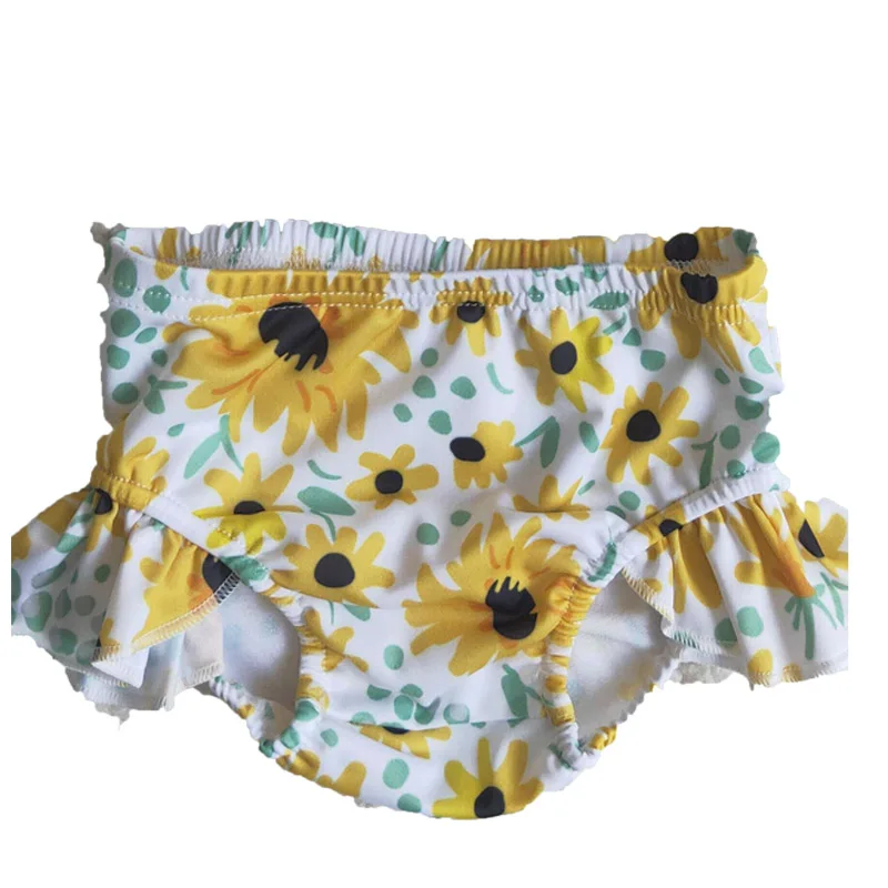 

Yellow Flowers Baby Girls Two Piece Swimsuit High Neck Bodysuit Swimwear Beach Wear