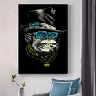 Забавный постер курительной обезьяны и печать черная шляпа и золотое ожерелье холст картина на стену животное картина Современный домашний декор
