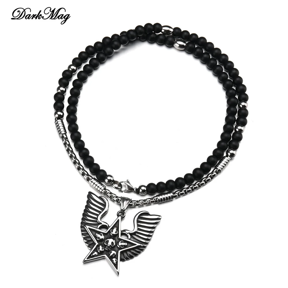DarkMag 316L stainless steel Punk Devil Skull Men's Pendant black beads Necklace Unique Design Wing High Quality Jewelry | Украшения и