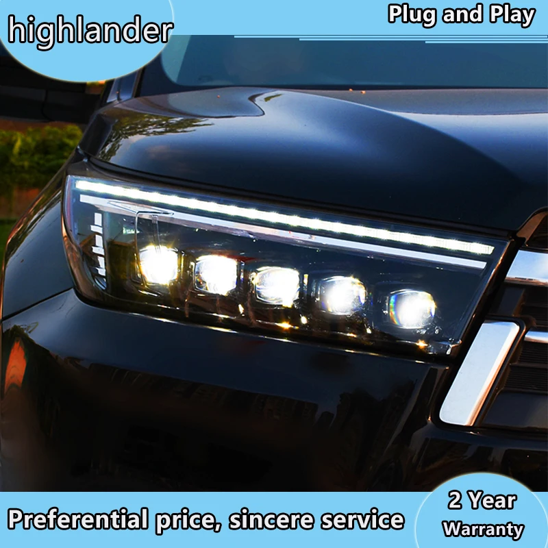 Автомобильный Стайлинг для 2018-2019 Новинка Highlander фары все светодиодный ные DRL Bi