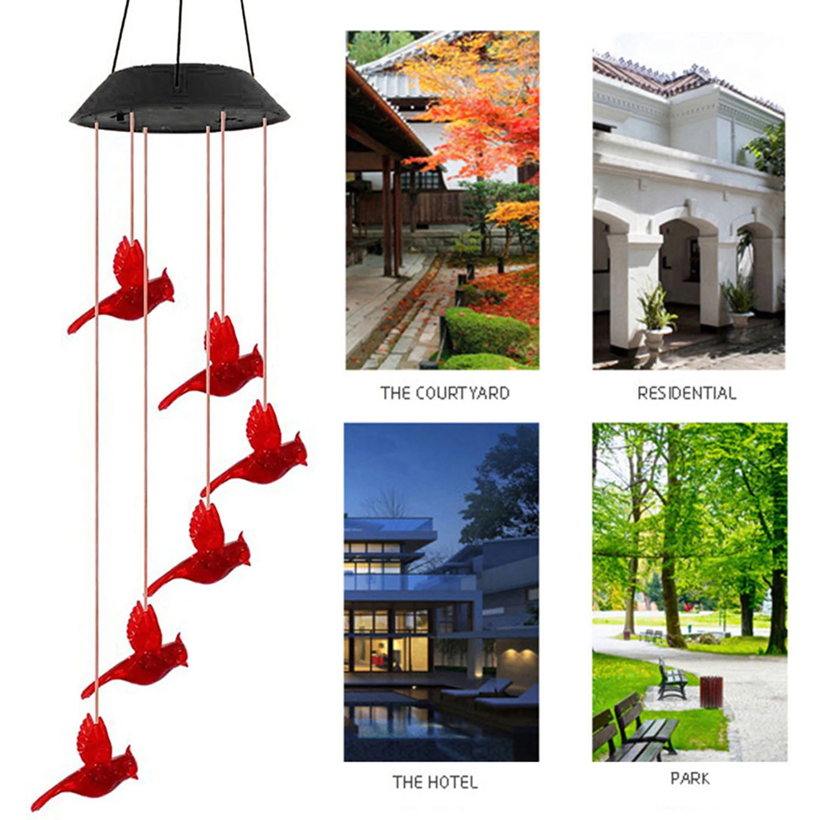 

Подвесные светодиодные колокольчики с колибри, меняющие цвет наружные водонепроницаемые мобильные светильники на солнечной батарее для у...