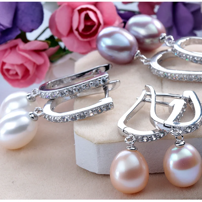 Серьги-подвески женские из серебра 2021 пробы с натуральным жемчугом цирконом