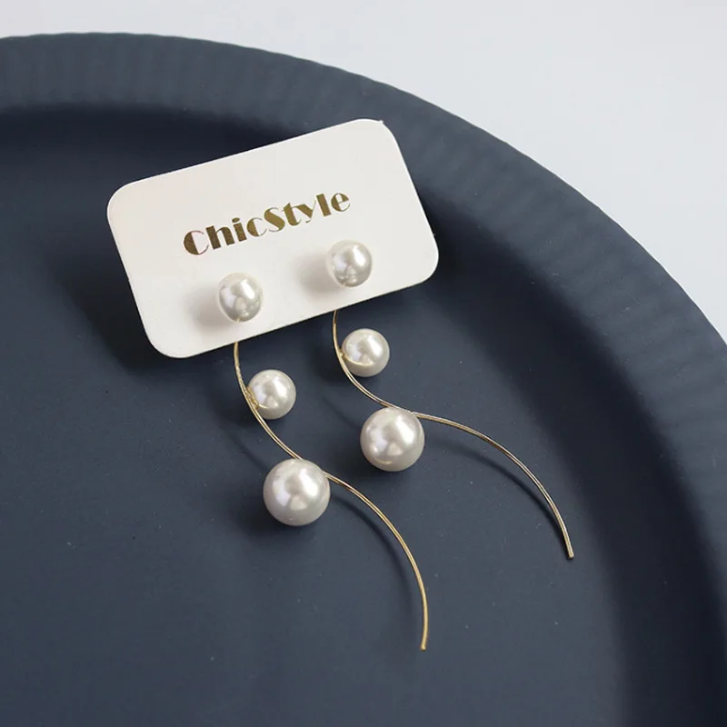 

Korean Net Red Earrings Elegant S925 Curve Shape Design Pearls Show Thin Face Fashion Ear Line Long Earrings Women Jewelry