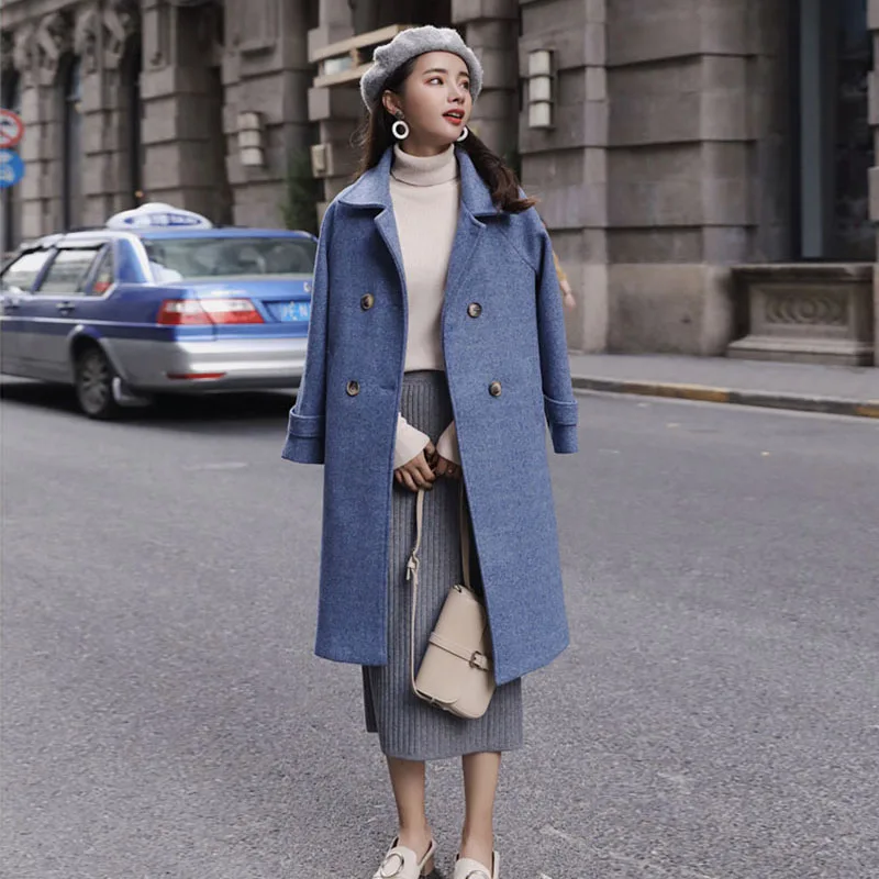 Женское шерстяное пальто VogorSean синее/розовое/зеленое повседневное из альпаки