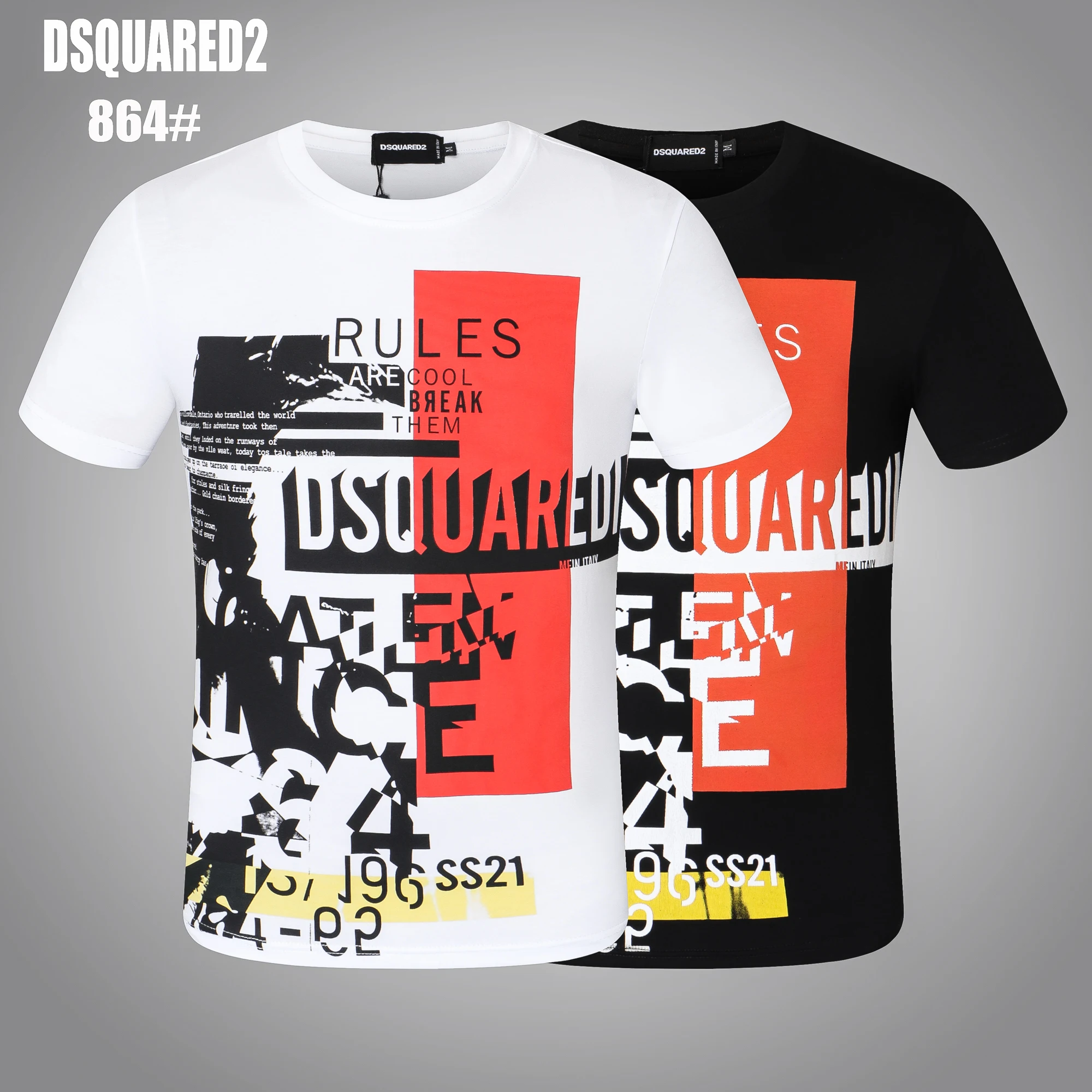 

DSQUARED2 Men's Women's Printed LettersRound Neck Short Sleeve Street Hip Hop Pure CottonD2 Authentic Tee DSQ2 T-shirt 864