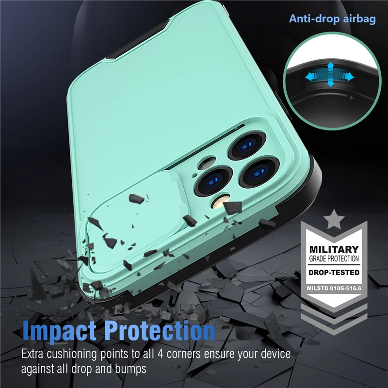 

Slide Camera Protection Armor Shockproof Case For iPhone 11 12 Pro Max 7 8 Plus XR X XS Max SE 2020 Matte Soft TPU Cover Bumper