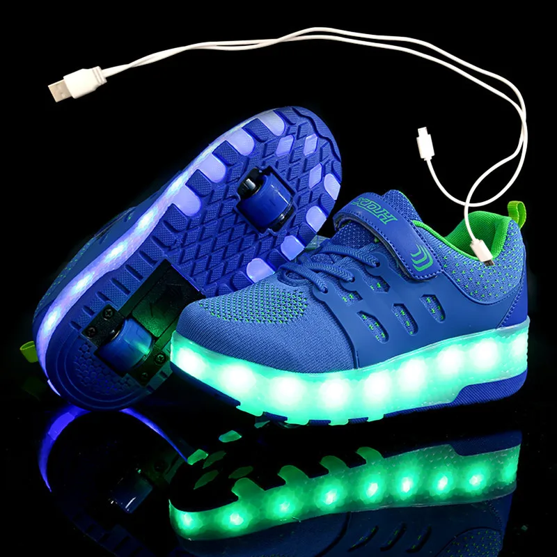 Детские светящиеся кроссовки с двумя колесами Цвет золотой розовый светодиодный