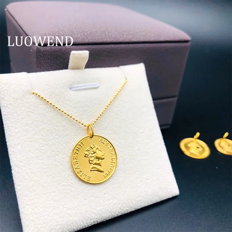 

LUOWEND 100% 18K Au750 Solid Yellow Gold Necklace Lucky Gold Pendant Can Customize World Fine Jewelry Empress Head Portrait