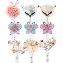 9pcs lot Retractable Badge Holder with Alligator Clip Retractable Cord ID Badge Reel Fox Dress Girl Horse Style