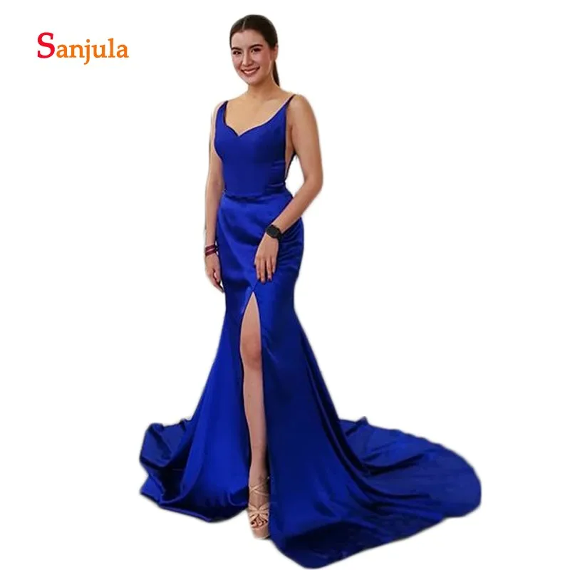 Royal Blue Sheath Formal Evening Dresses Sweetheart Tank Leg Split Slit Long Gowns Open Back Dinner Party D1410 | Свадьбы и