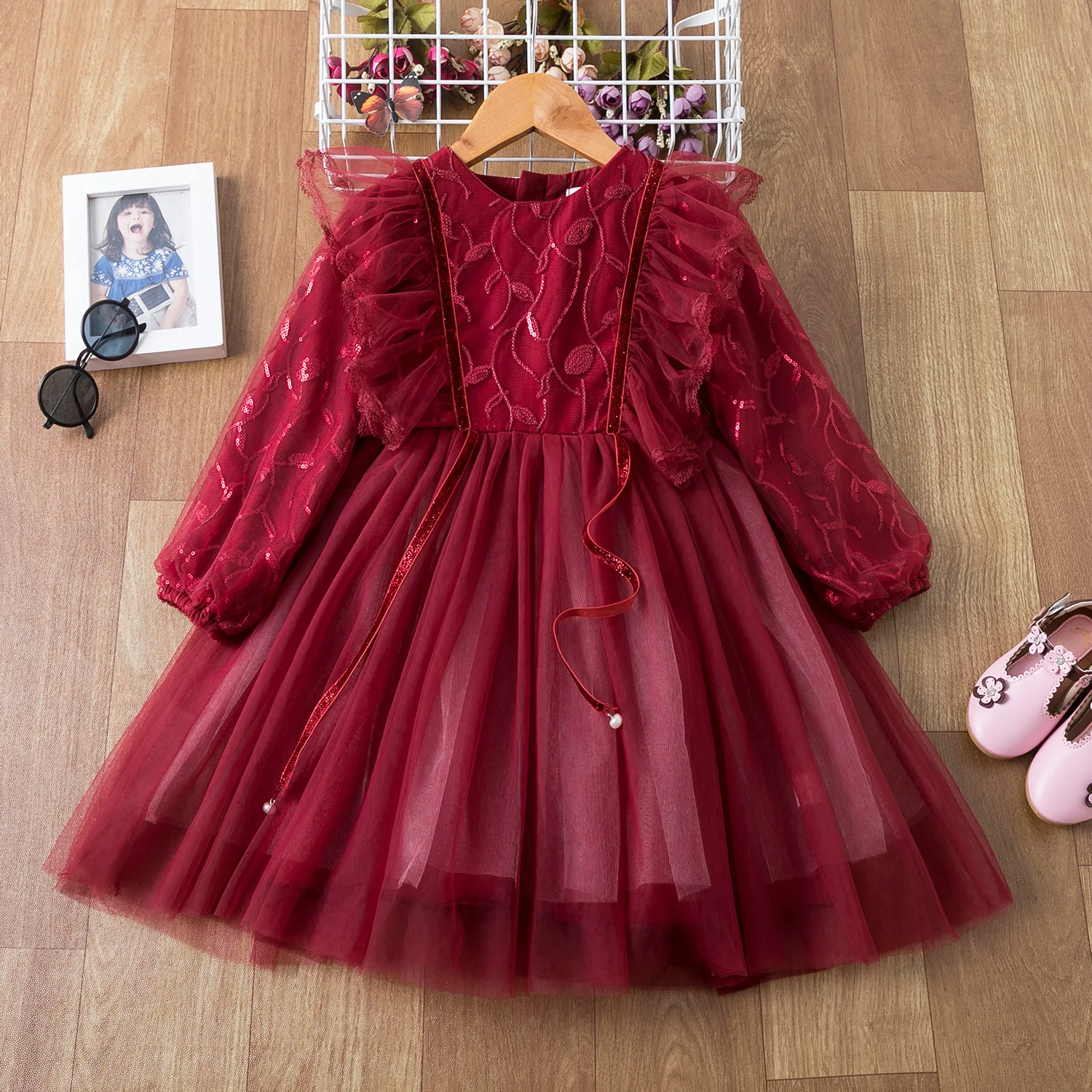 

New Kids Dresses For Girls Spring Girl dress Child Baby Sweet Princess dress Long Sleeves Dress Children's Vestidos For 3-7T