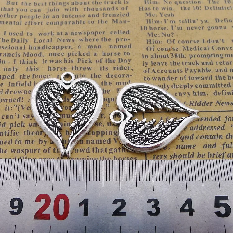 

6Piece/Lot 25*30mm Alloy Antique Silver Heart-shaped Wings Charms For Jewelry Making DIY Findings Handmade Craft Pendant