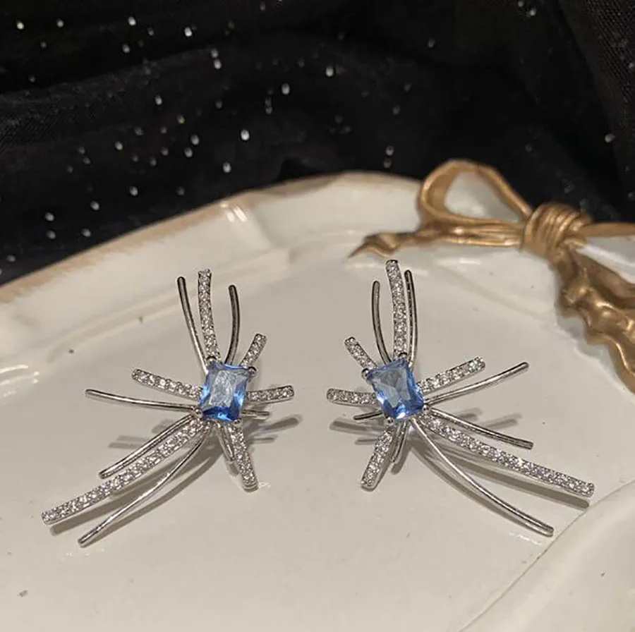 

Blue Ice Cube Sweet Fireworks elegant Personality Tassel Transparent Candy Tassel Elegant women romance stud earring