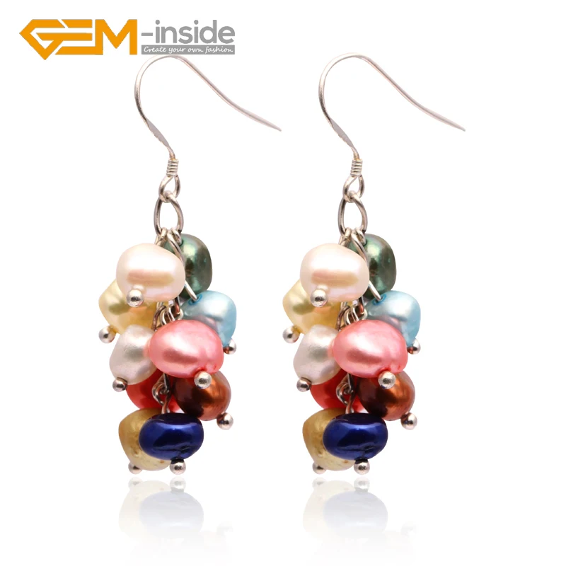 

Серьги-жемчужное звено разных цветов, посеребренные, 5-6 мм