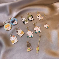 cute cartoon earrings for women panda unicorn cat dog colorful animal asymmetric drop earrings fashion trend girl gift new 2021