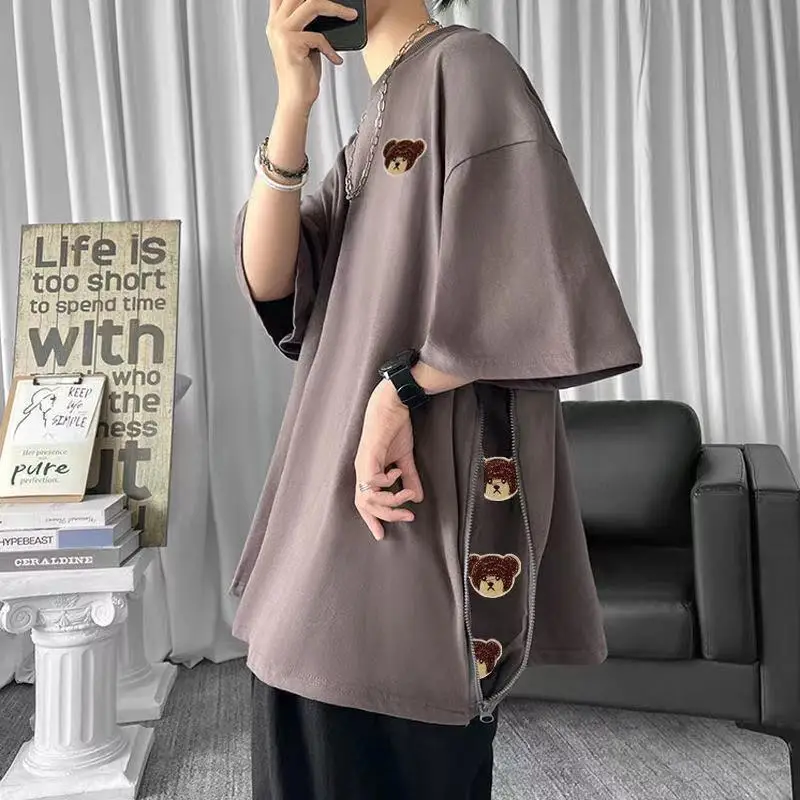 

Short Sleeve Men O-neck Black White Hip-pop Loose Tops Casual For Man Punk Clothes Streetwear Summer Alternative Clothing