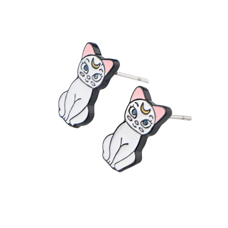 

CA317 Wholesale 20 pairs/lot Anime Cat Cute Stud Earrings For Womens Stainless Steel Pierce Korea Earrings Jewelry Girls