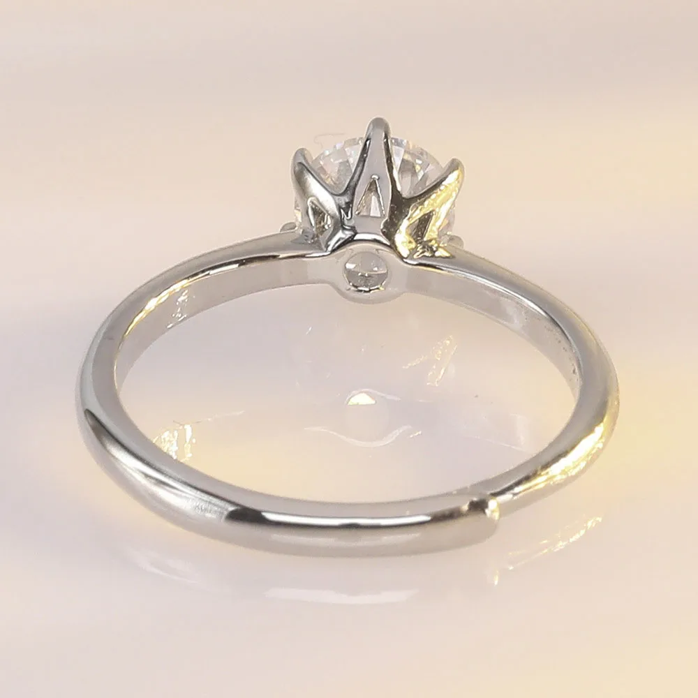 Шесть коготь медь посеребренная 8 мм 2 карат открытый CZ женское кольцо Bijoux
