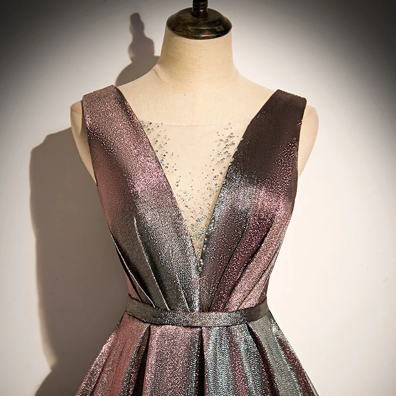 

2021 Elegant Women Vestidos Sparkly V-Neck Prom Dress Female A-Line Long Evening Dresses Lady Starry Formal Party Robe