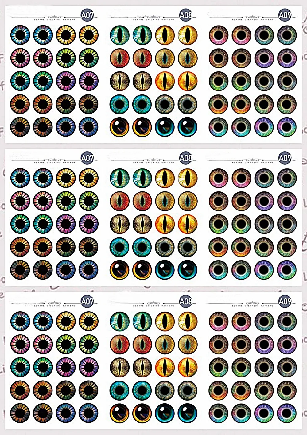 

30 Pair/set NEW Cat Eyes Shining Star DIY Eyechips Pattern Blyth Doll Eye Chips Paper Pattern for 1:6 Blyth Doll Eye DIY TOOL