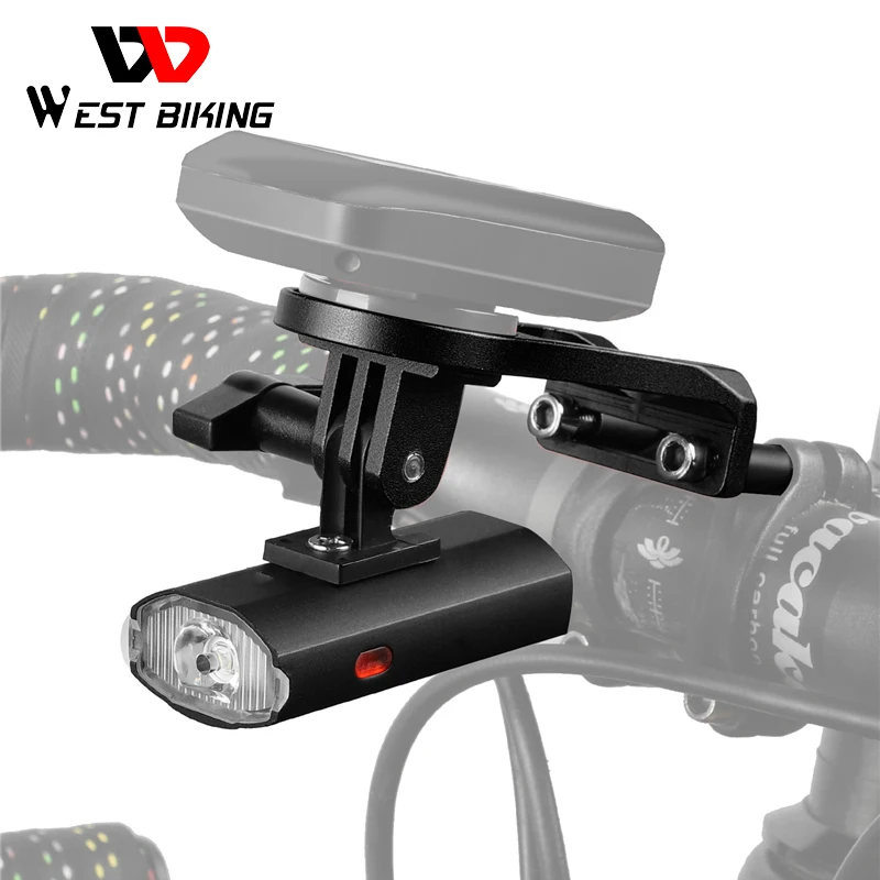 

WEST BIKING Bike Light with GoPro Mount Holder for Garmin Bryton Computer USB Rechargeable Waterproof 300LM Bicycle Flashlight