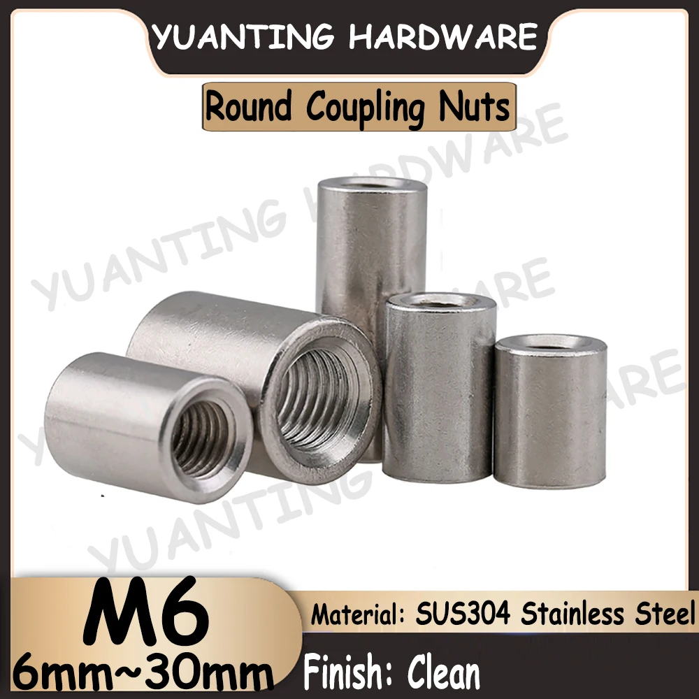 

2Pcs~5Pcs M6x6mm~30mm SUS304 Stainless Steel Extend Long Lengthen Round Coupling Nut Connector Joint Sleeve Nut