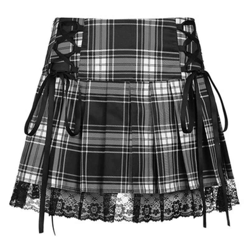 

Skirts Women Lace Up Goth Skirt Plaid Lace Up Mini Skirt Female Punk Style Ladies Skirt Summer Streetwear Black Sexy Jupe Femme