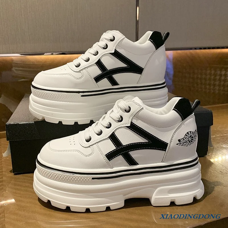 

Platform Sneakers For Women Leather Fashion Casual Vulcanized Shoes Woman Thick Soled Wedge 8 cm Chunky Trainers Female