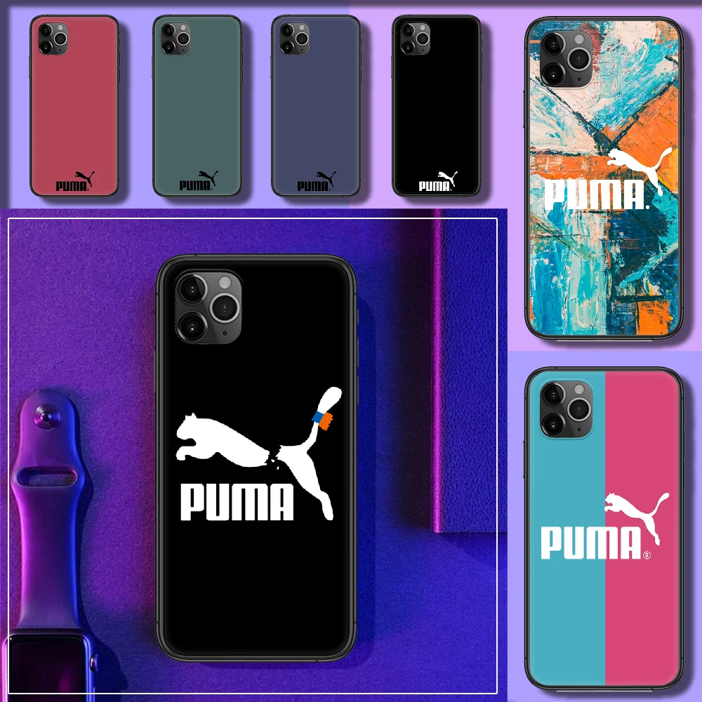 

sport brand pumas Phone Case Cover Hull For iphone 5 5s se 2 6 6s 7 8 12 mini plus X XS XR 11 PRO MAX black luxury hoesjes trend