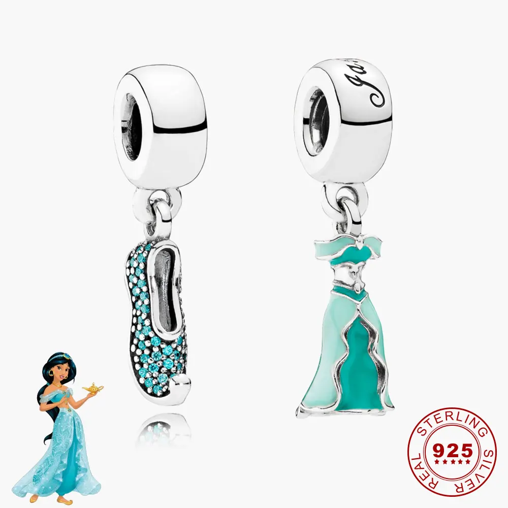 Серебро 925 пробы Aladdin Принцесса Жасмин искусственное и синее эмалированное